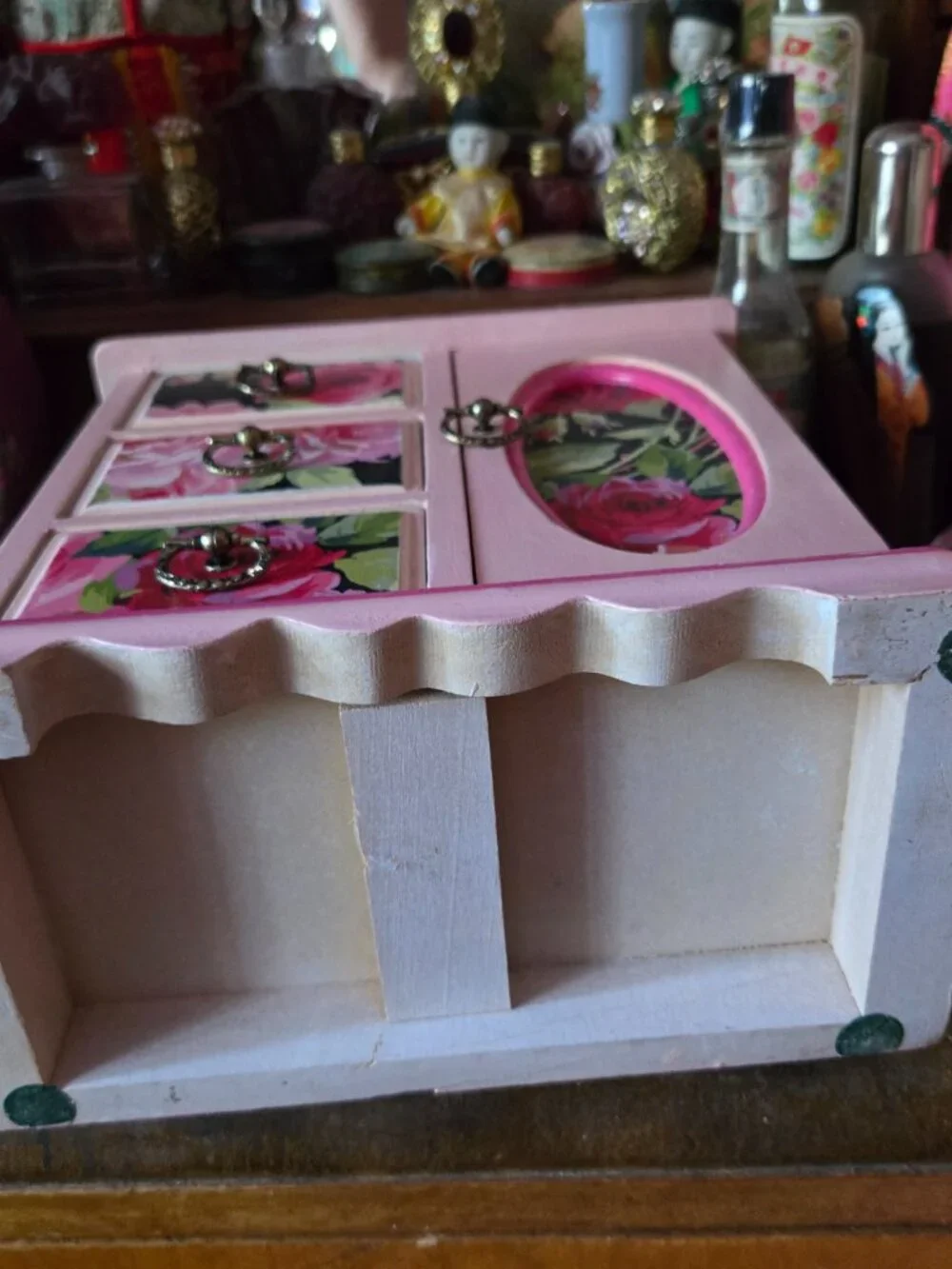 Whimsical Pink Rose Decoupage Jewelry Box Cottagecore Organizer Trinket Case